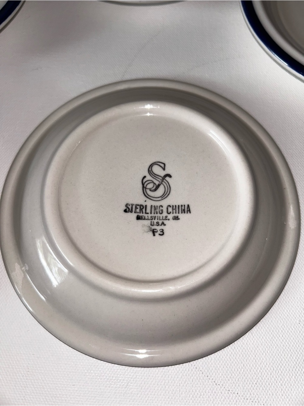 Set of 8 Vintage Sterling China Bread & Butter Plates Wellsville Ohio Blue Rim - Picture 2 of 12